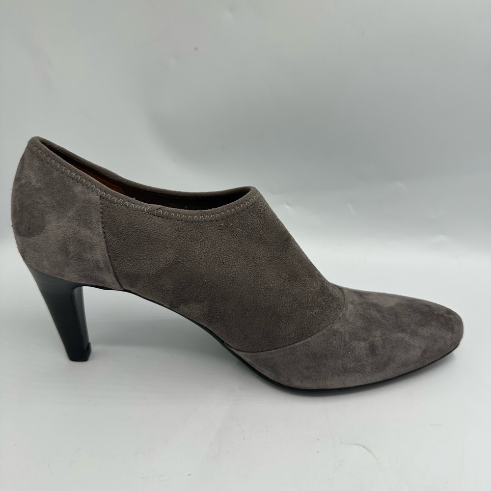 Ecco Gray Leather & Suede High Heel Booties Size 8.5 (39) EUC